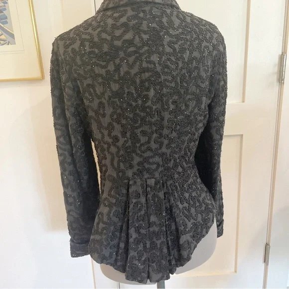 Vintage RALPH LAUREN Silk Blend Exquisite Beaded Smokey Black Button Blazer M